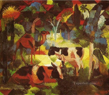 オーガスト・マッケ Painting - 牛とラクダのある風景オーガスト・マッケ